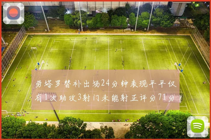 劳塔罗替补出场24分钟表现平平仅有1次助攻3射门未能射正评分71分